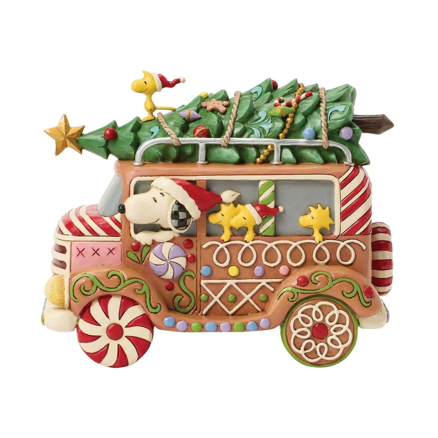 Jim Shore Peanuts Snoopy and Woodstock in Gingerbread Cookie Van 5.71" Figurine Decorative Mirror,Home Decor Mirror
