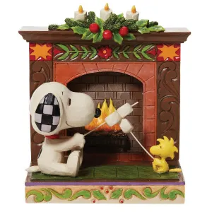 Jim Shore Peanuts Snoopy and Woodstock "Friendship By The Fireside" Roasting Marshmallows in Fireplace Figurine Decorative Mirror,Home Decor Mirror