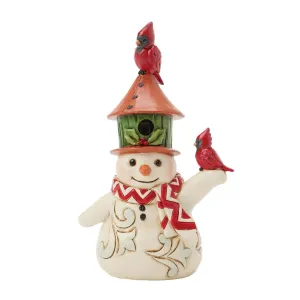 Jim Shore Snowman with Cardinals and Birdhouse Hat 4.53" Mini Figurine Decorative Mirror,Home Decor Mirror
