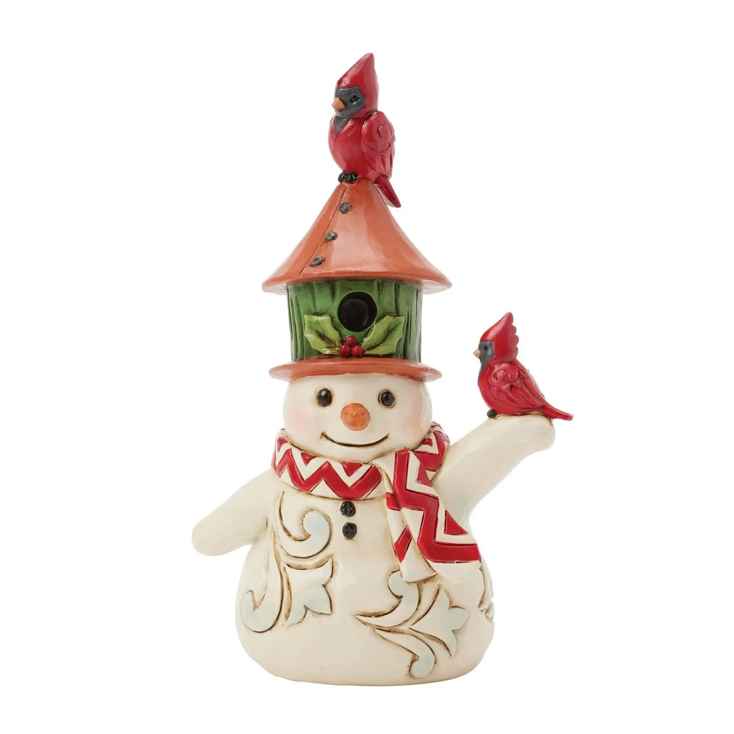 Jim Shore Snowman with Cardinals and Birdhouse Hat 4.53" Mini Figurine Decorative Mirror,Home Decor Mirror