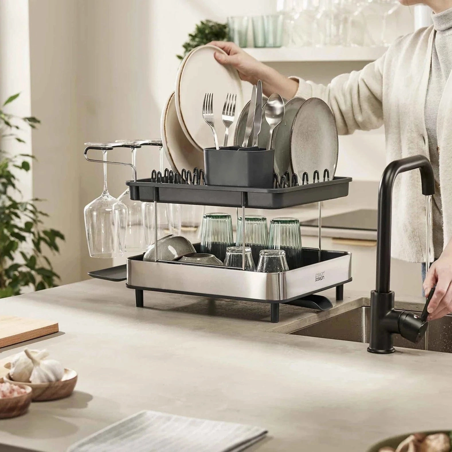 Joseph Joseph Excel Stainless-steel 2-Tier Dish Rack Kitchen,modern kitchen essentials