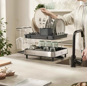 Joseph Joseph Excel Stainless-steel 2-Tier Dish Rack Kitchen Accessories,kitchen counter accessories