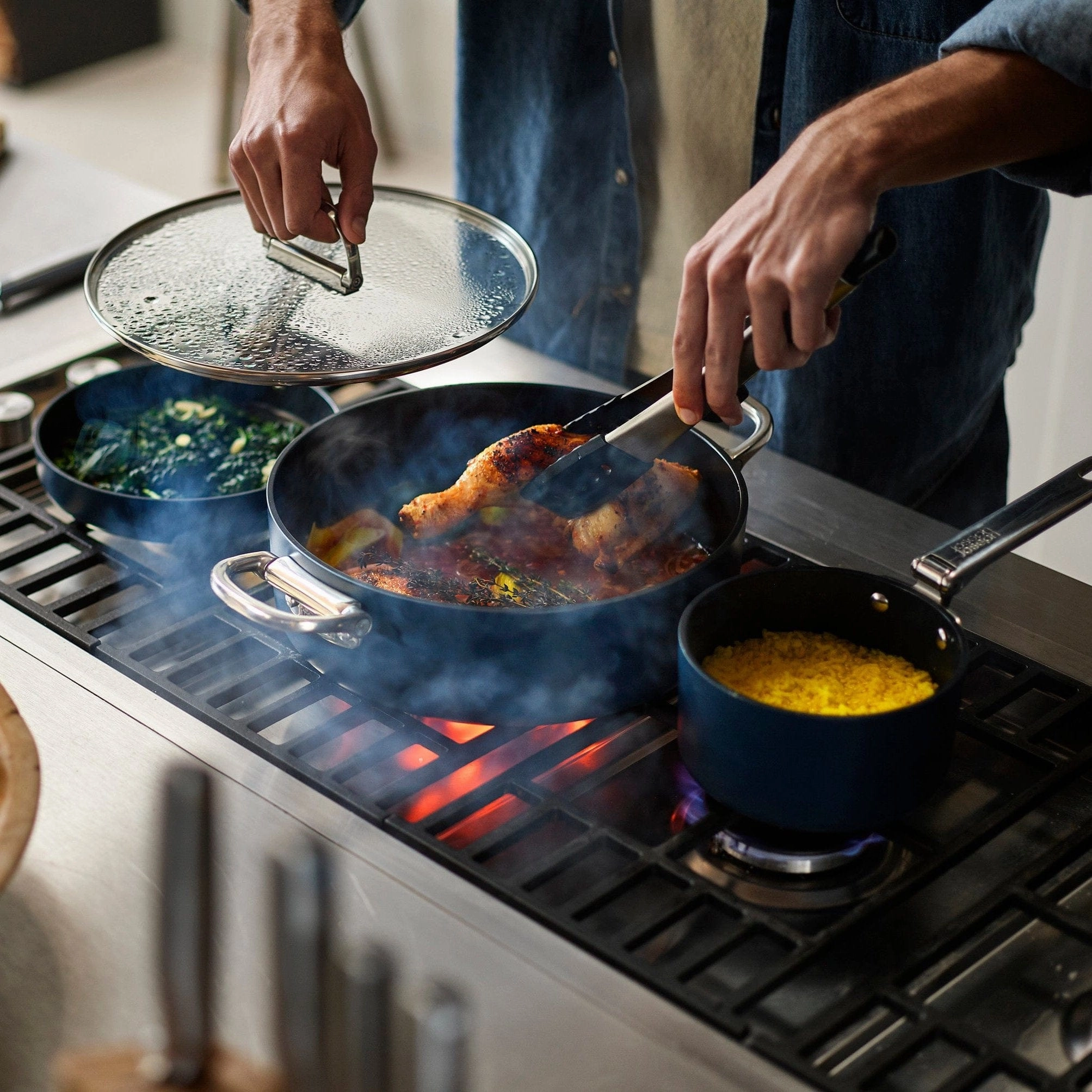 Joseph Joseph Space Folding Handle Ceramic Non-stick 28cm Blue Shallow Casserole Pan & Lid