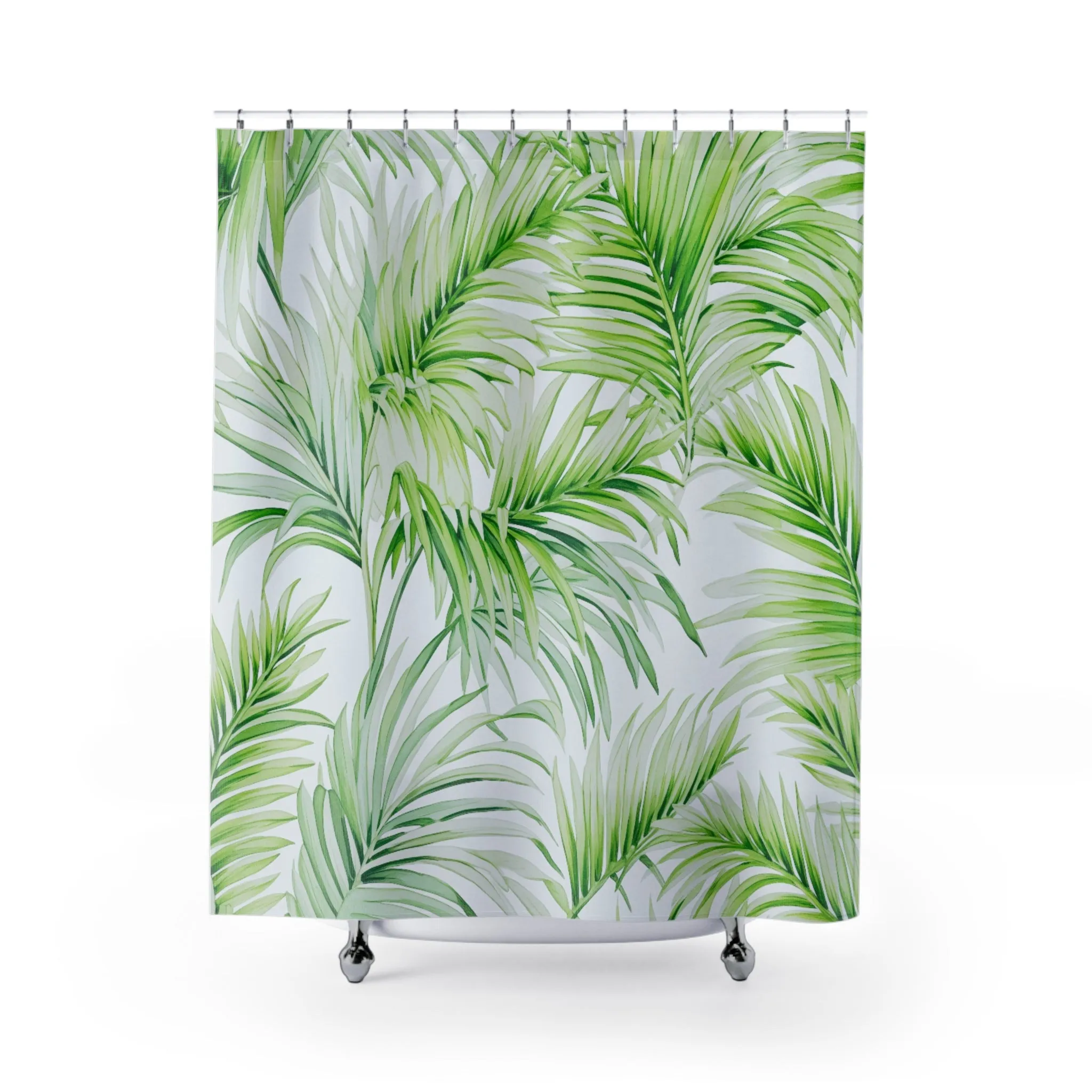 Jungle Floral Shower Curtain | Sage Green, Palm Leaves Lighting,Home Lighting