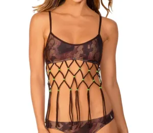 Jungle Jam Beaded Fishnet Bralette Bikini Top In Epe Jungle Jam
