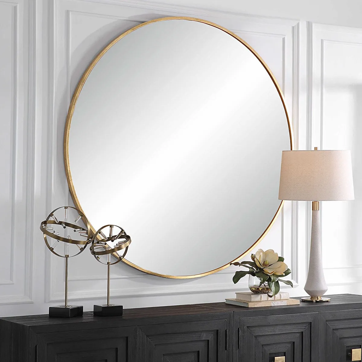 Junius Large Round Mirror in Gold