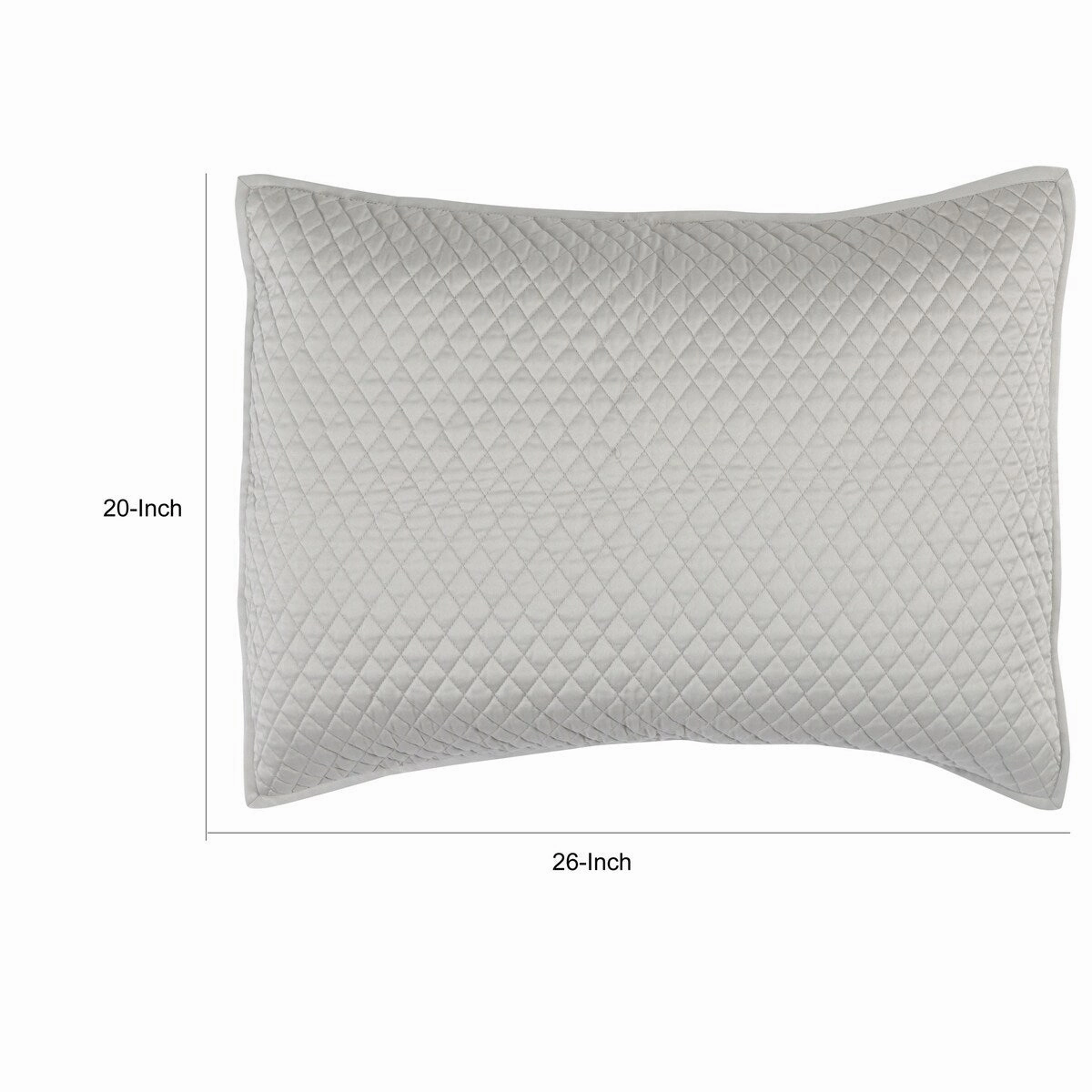 Kahn 26 Inch Hand Quilted Standard Pillow Sham, Mitered Corners, Silver