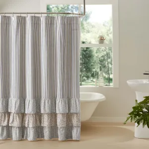 Kayley Ticking Stripe Ruffled Shower Curtain Lighting,Lamps Fixtures
