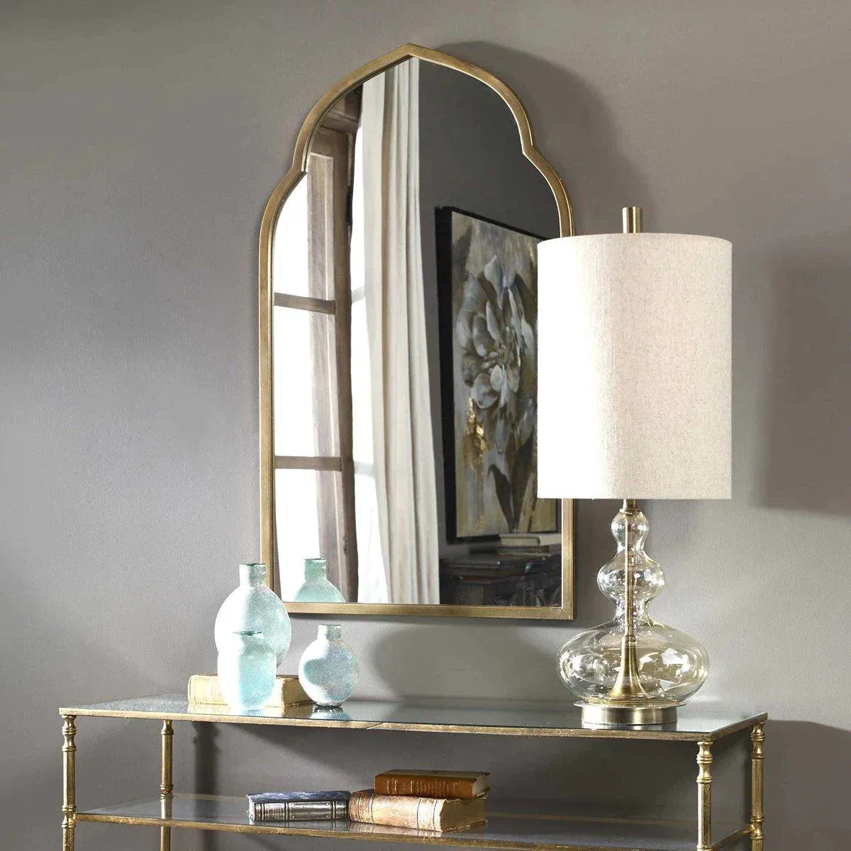 Kenitra Arched Mirror With Antiqued Gold Frame