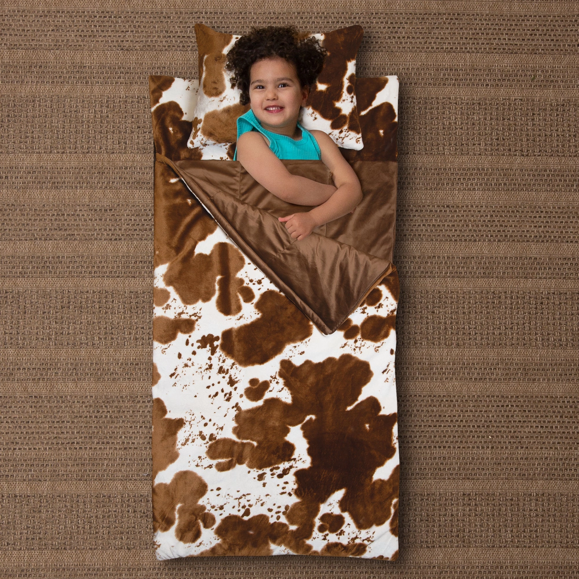 Kids Cow-Print Sleeping Bag & Pillow