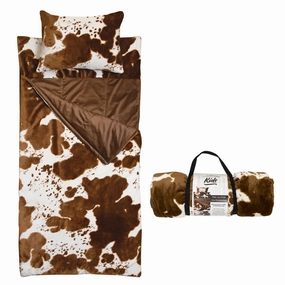 Kids Cow-Print Sleeping Bag & Pillow bookcase, standing shelf