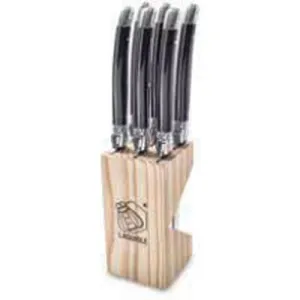 Laguiole 6-Piece Steak Knife Block Set 1.8Qualblack jute rug, burlap rug