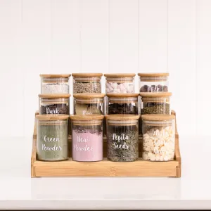 Large Bamboo Spice Rack with 12 x 200ml Herb & Spice Jars Pack Figurines,Decorative Ornaments