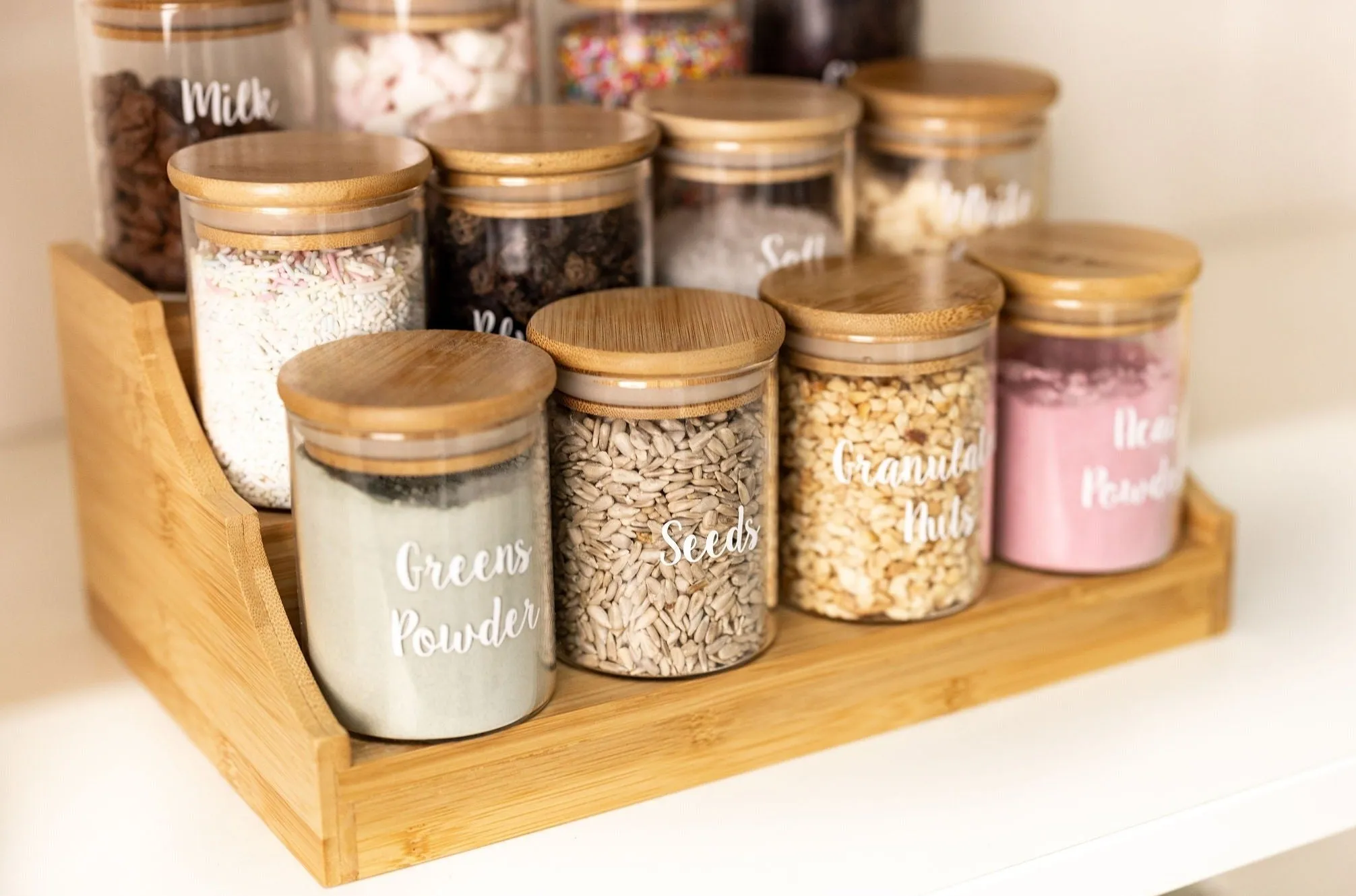 Large Bamboo Spice Rack with 12 x 200ml Herb & Spice Jars Pack