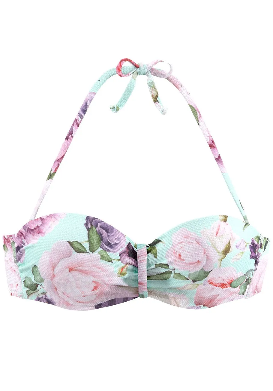 LASCANA Women's Floral Textured Bandeau Bikini Top