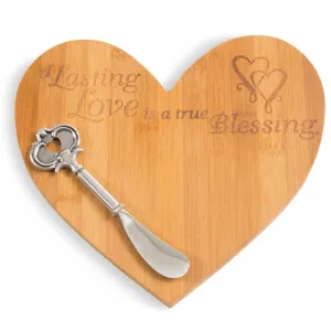 Lasting Love is a True Blessing Heart Bamboo Cheese Board with Spreader Decorative Mirror,Home Decor Mirror