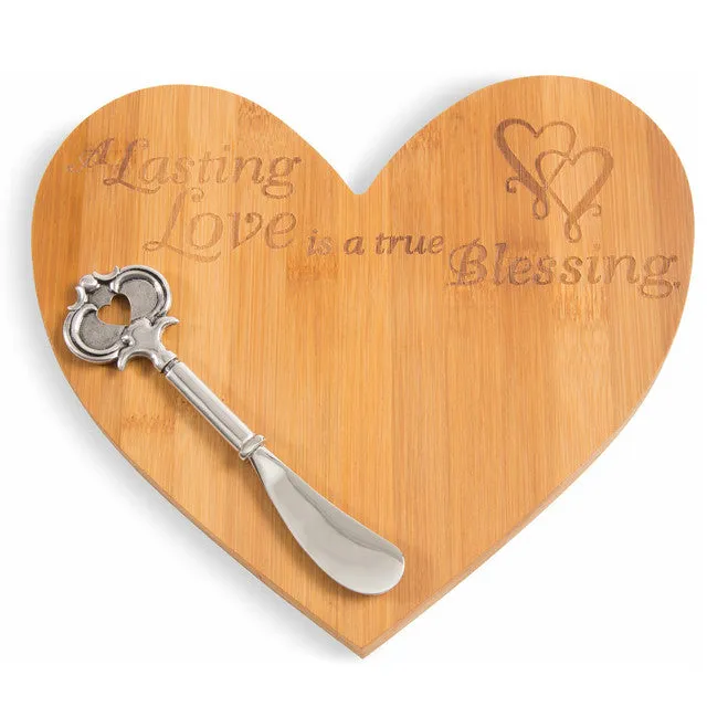 Lasting Love is a True Blessing Heart Bamboo Cheese Board with Spreader Decorative Mirror,Home Decor Mirror