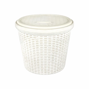 Laundry Slotted Linen BinBasket Round Cream 429 fabric hamper,portable laundry bin,laundry storage