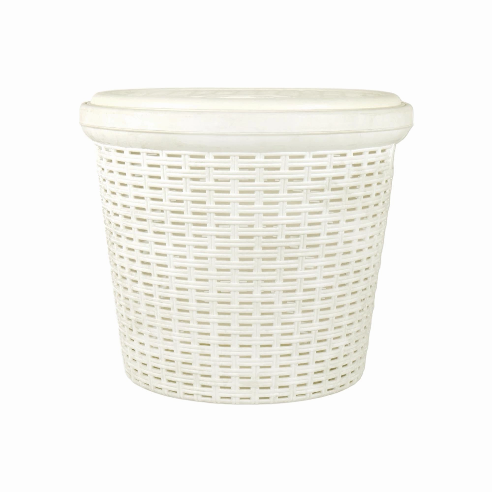 Laundry Slotted Linen BinBasket Round Cream 429