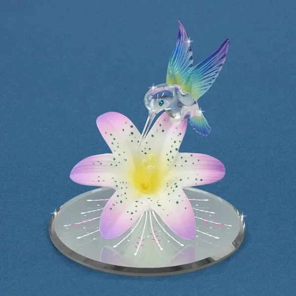 Lavender Tiger Lily with Hummingbird Glass Figurine Decorative Mirror,Home Decor Mirror