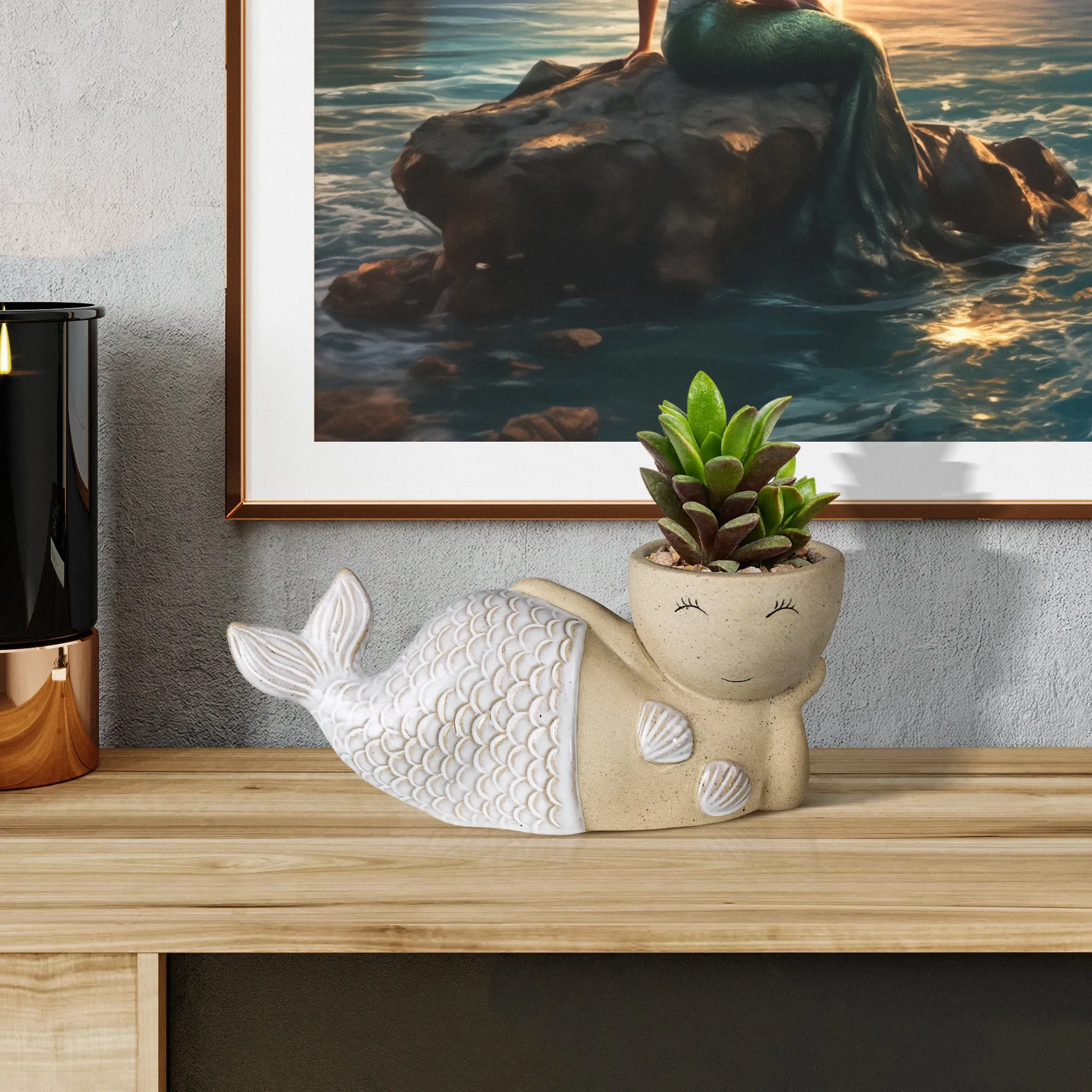 Laying Mermaid Cachepot, Ceramic