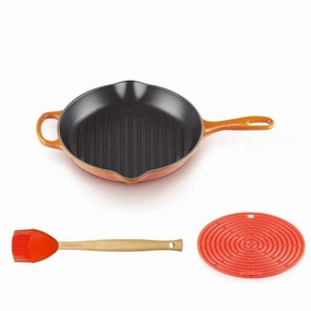Le Creuset Cast Iron 26cm Round Grillit Volcanic with Cool Tool And Basting Brush Kitchen,modern kitchen essentials