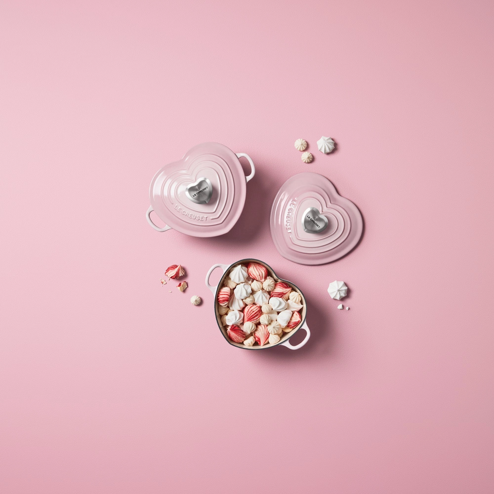 Le Creuset Cast Iron Heart Casserole with Stainless Steel Heart Knob 20cm Shell Pink