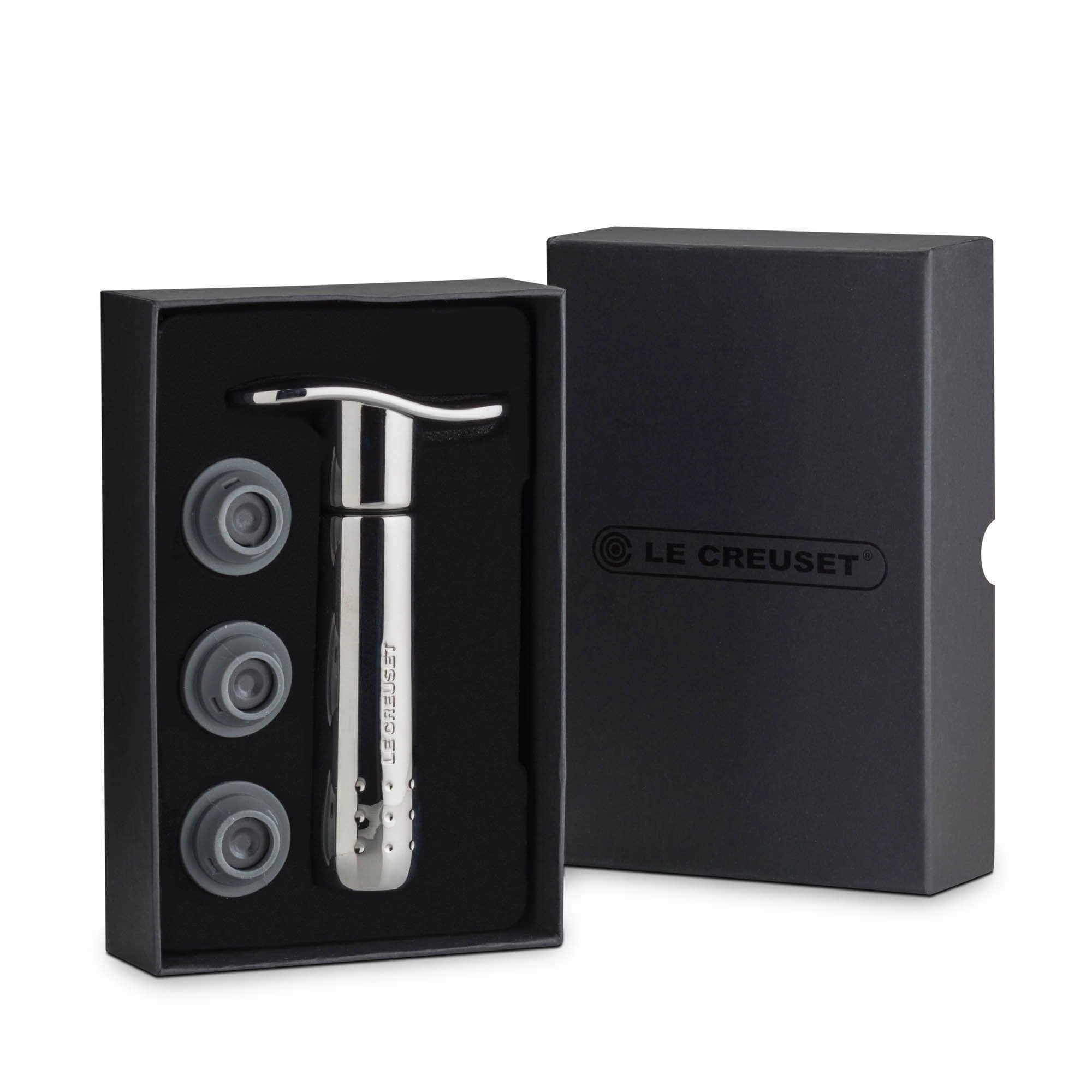 Le Creuset WA137 Wine Pump With 3 Stoppers Black Nickel