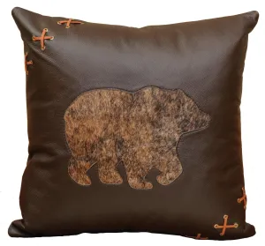 Leather Bear Throw Pillow w/ Cowhide storage cart, utility cart