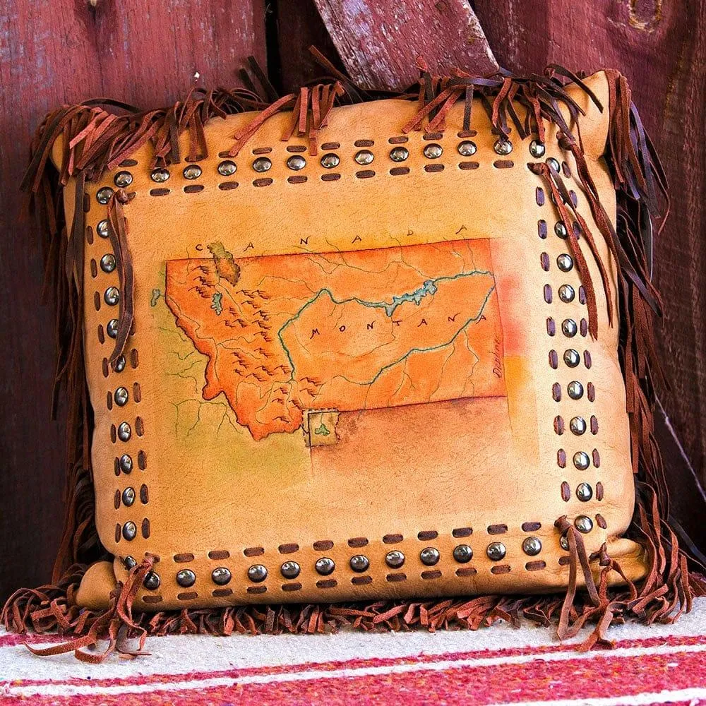 Leather Montana State Accent Pillow storage cart, utility cart