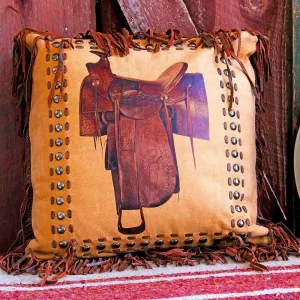 Leather Western Saddle Accent Pillow storage cart, utility cart