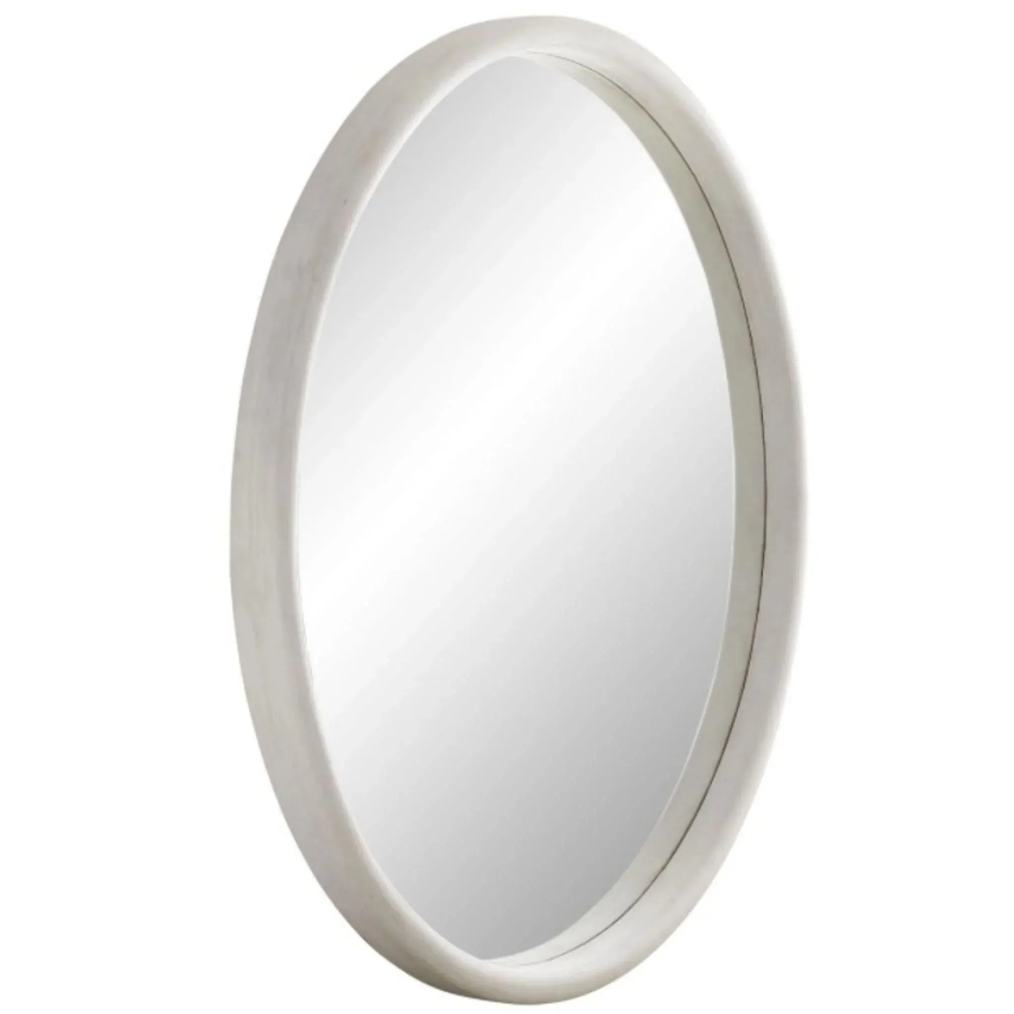 Lesley Whitewashed Round Wall Mirror