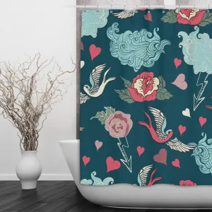 Light and Dark Teal Rockabilly Shower Curtains and Optional Bath Mats Lighting,Lamps Fixtures