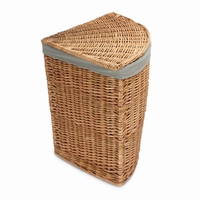 Light Steamed Willow Corner Linen Basket with Grey Sage Lining - Large laundry organizer,dirty clothes basket,plastic laundry basket