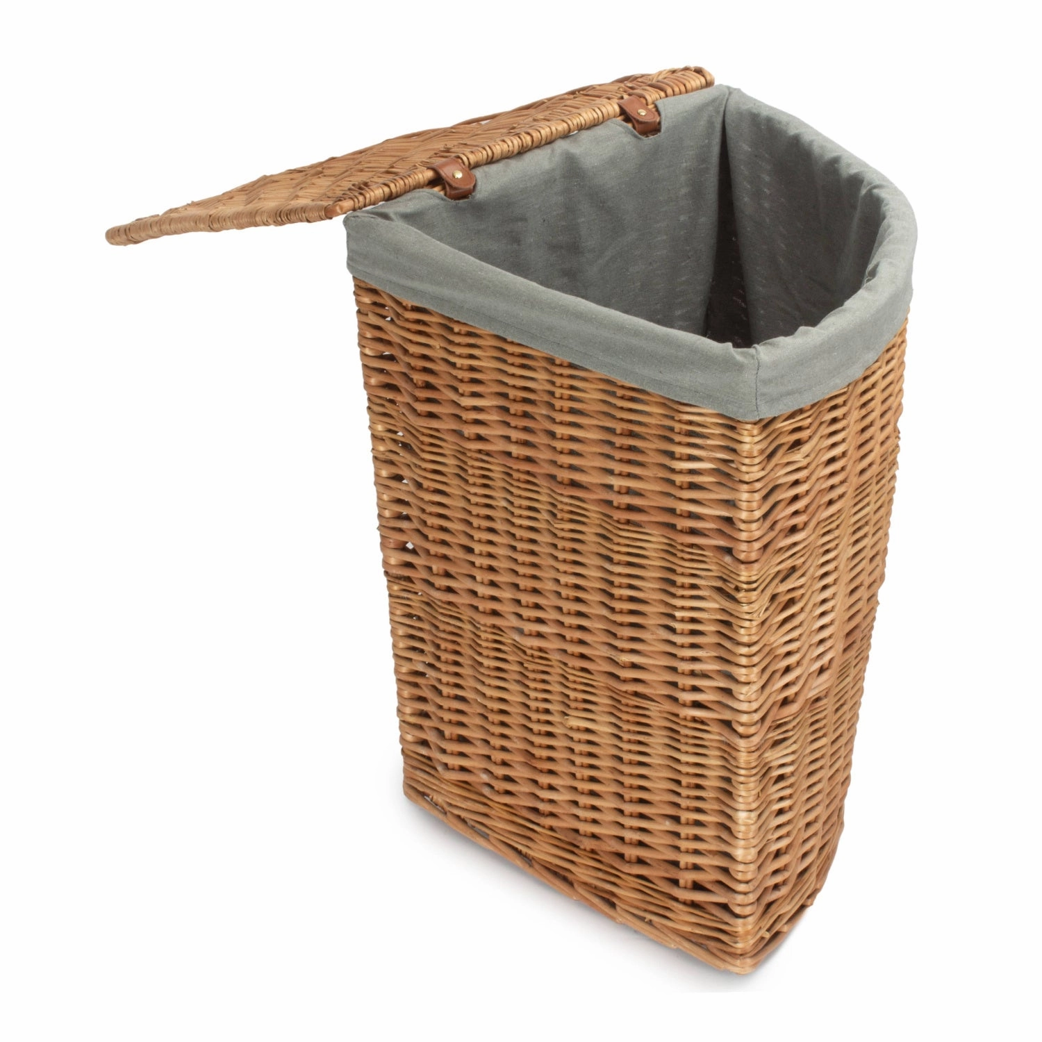 Light Steamed Willow Corner Linen Basket with Grey Sage Lining - Large