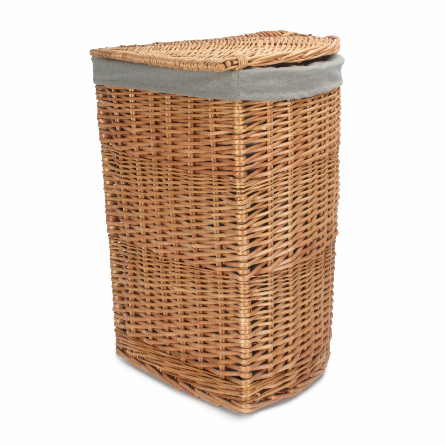Light Steamed Willow Corner Linen Basket with Grey Sage Lining - Large