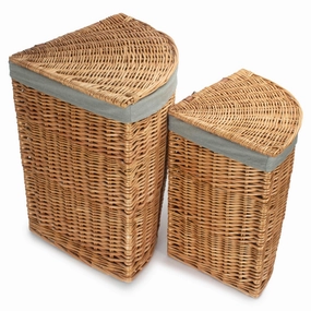 Light Steamed Willow Corner Linen Basket with Grey Sage Lining Set 2 laundry organizer,dirty clothes basket,plastic laundry basket