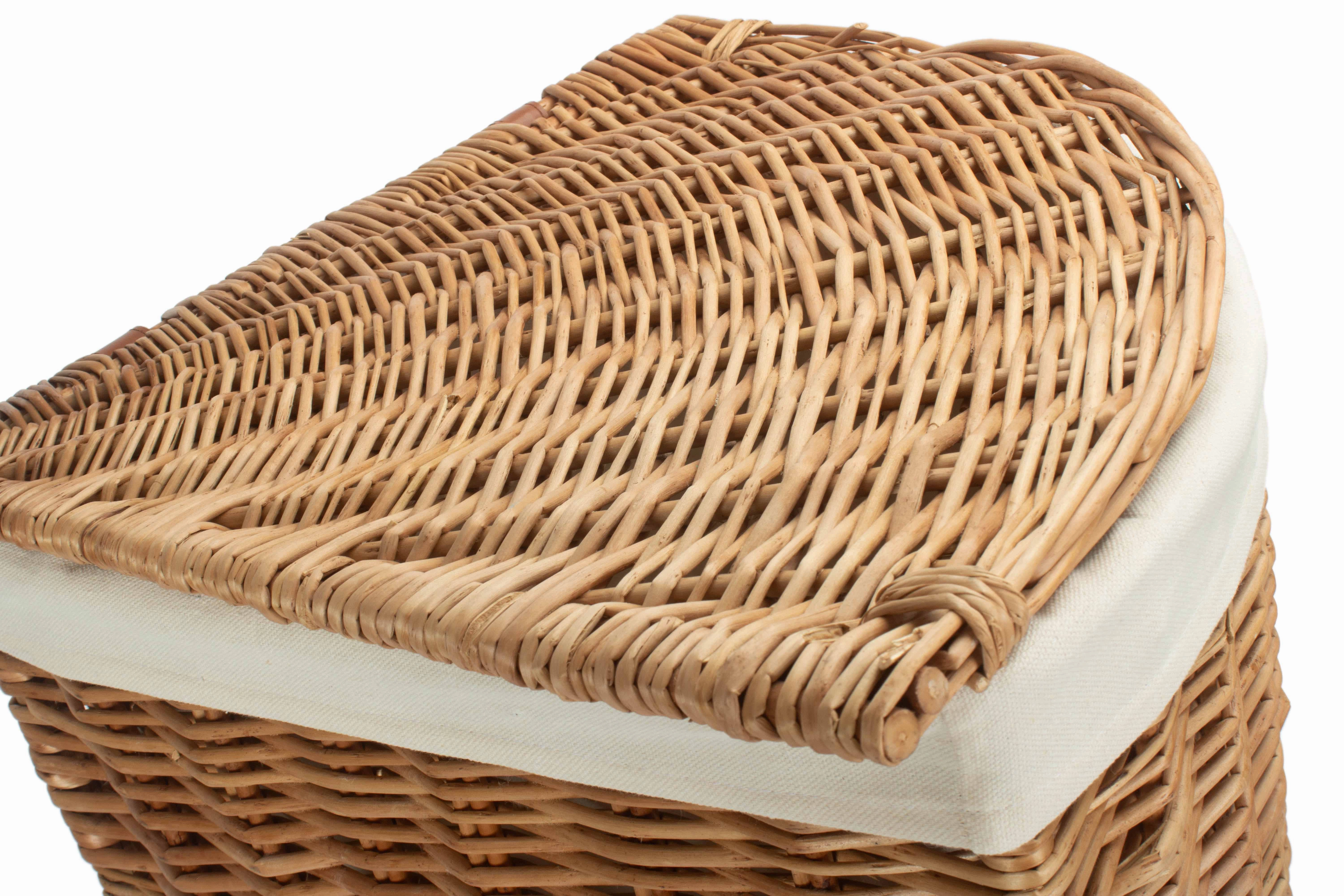 Light Steamed Willow Corner Linen Basket with White Lining - Large