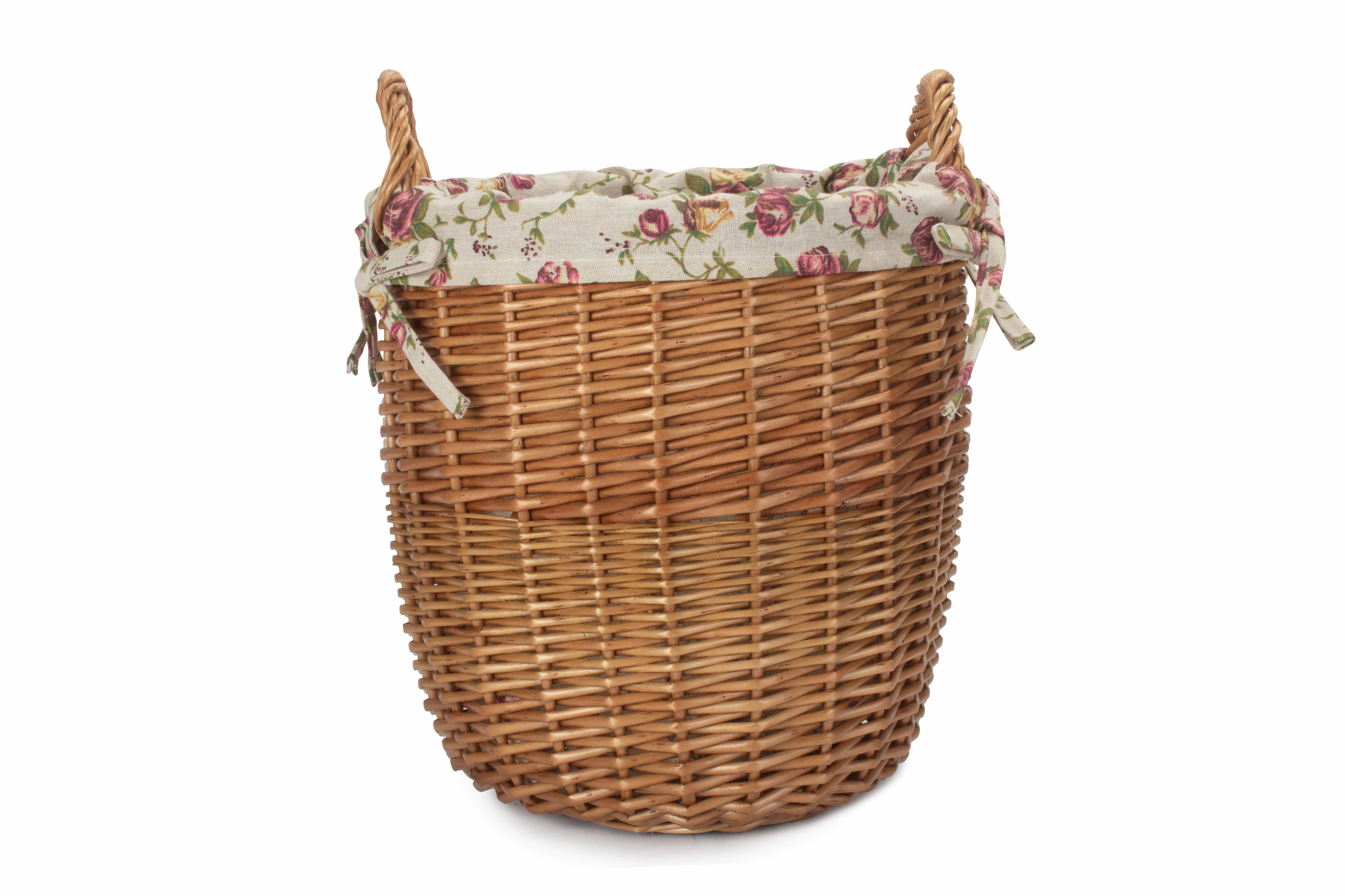 Light Steamed Willow Linen Bin with Garden Rose Lining - Small
