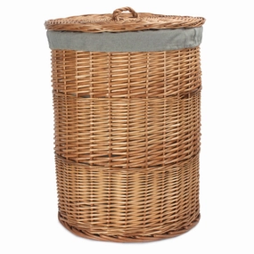 Light Steamed WIllow Round Linen Basket with Grey Sage Lining - Large laundry organizer,dirty clothes basket,plastic laundry basket