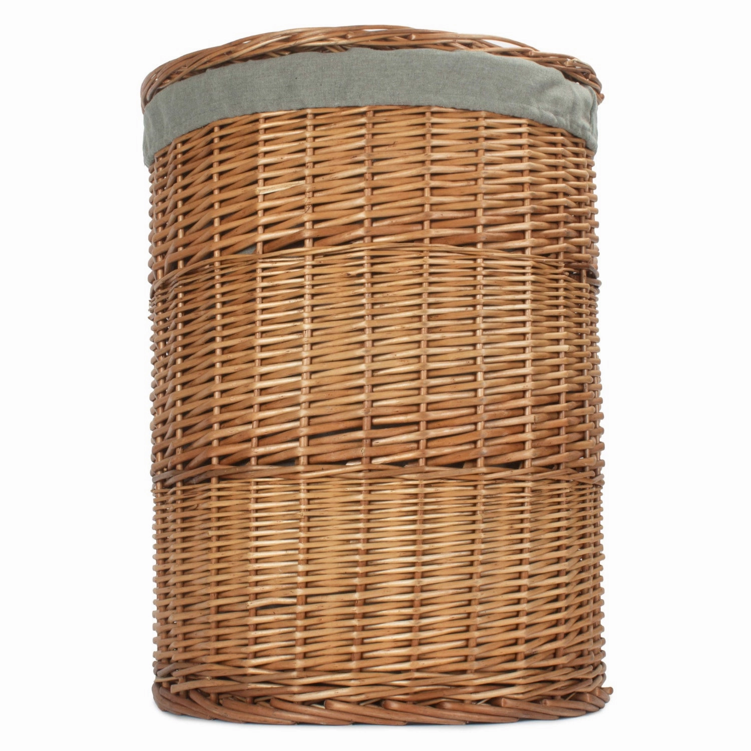 Light Steamed WIllow Round Linen Basket with Grey Sage Lining - Large
