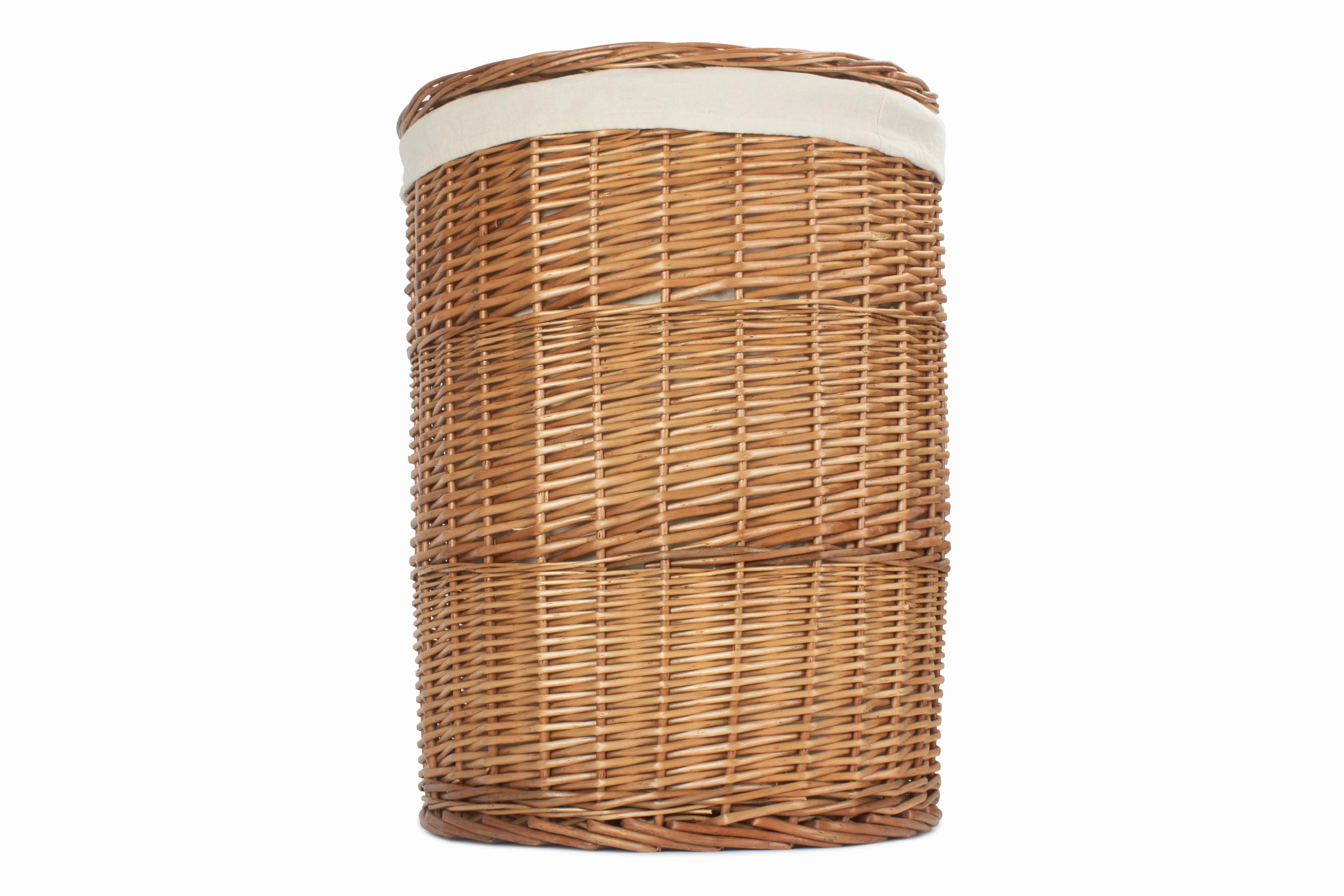 Light Steamed Willow Round Linen Basket with White Lining - Large