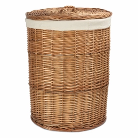 Light Steamed Willow Round Linen Basket with White Lining - Large laundry organizer,dirty clothes basket,plastic laundry basket