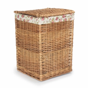 Light Steamed Willow Square Laundry Basket with Garden Rose Lining - Small laundry organizer,dirty clothes basket,plastic laundry basket