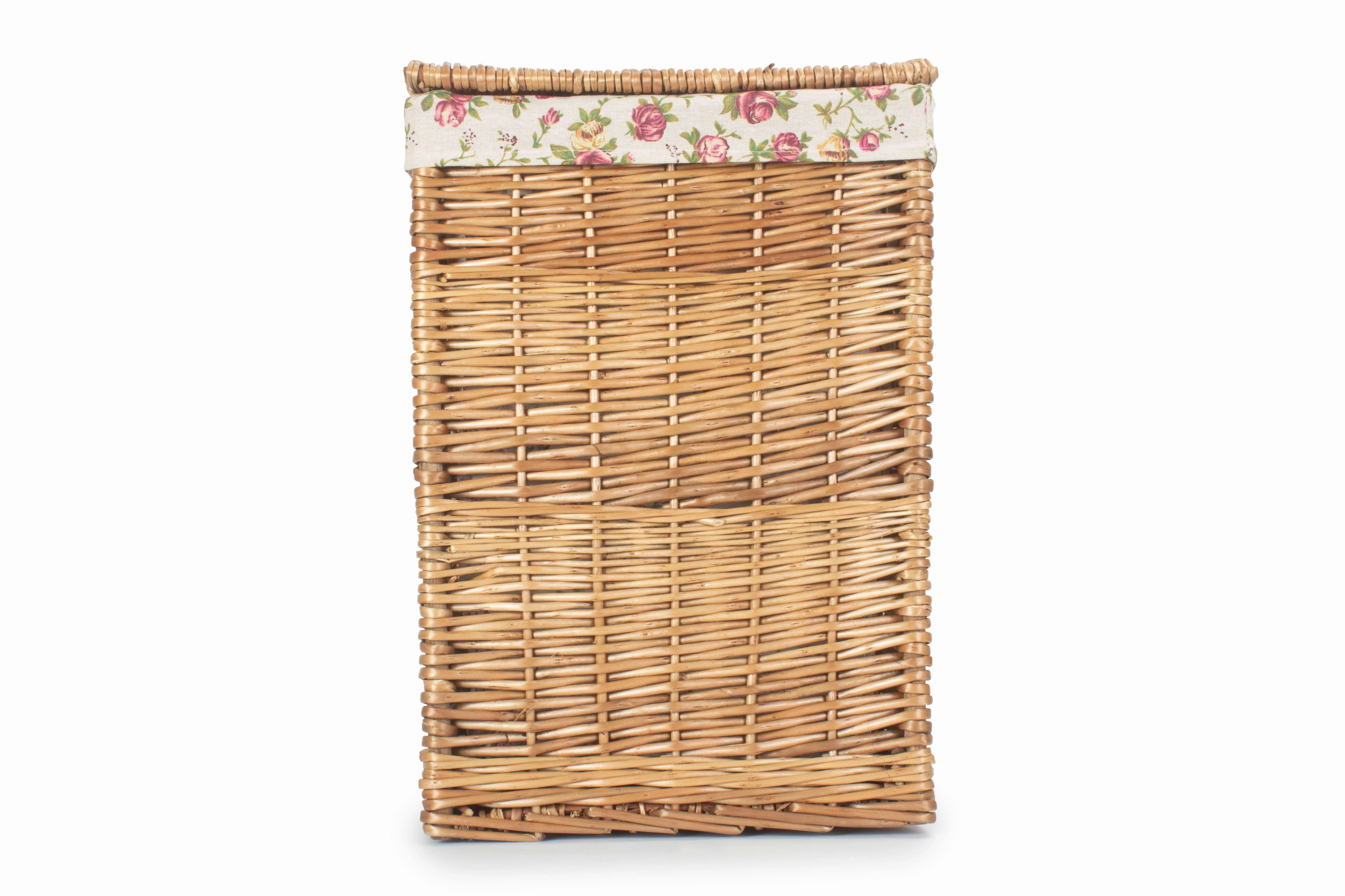 Light Steamed Willow Square Laundry Basket with Garden Rose Lining - Small