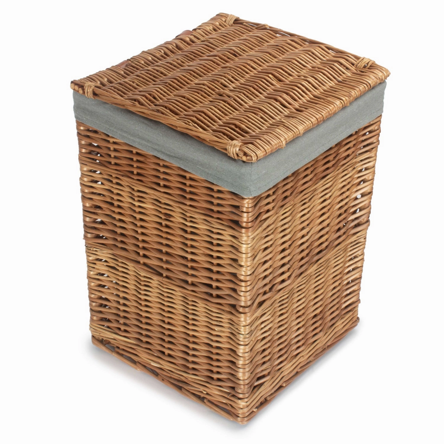 Light Steamed Willow Square Laundry Basket with Grey Sage Lining - Small