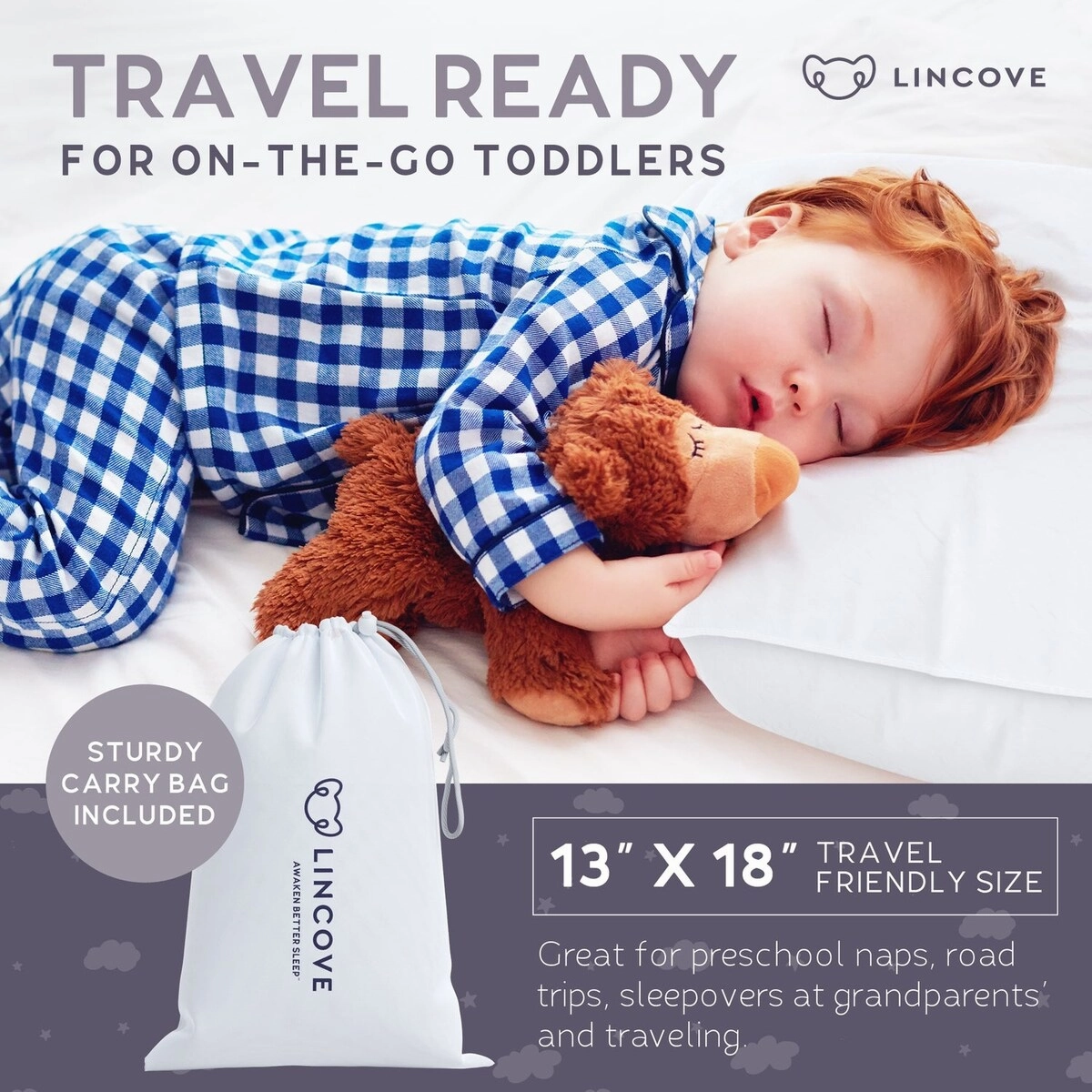 Lincove Canadian Down Toddler Pillow - 800 Fill Power, 100% Cotton Shell - 13 x 18