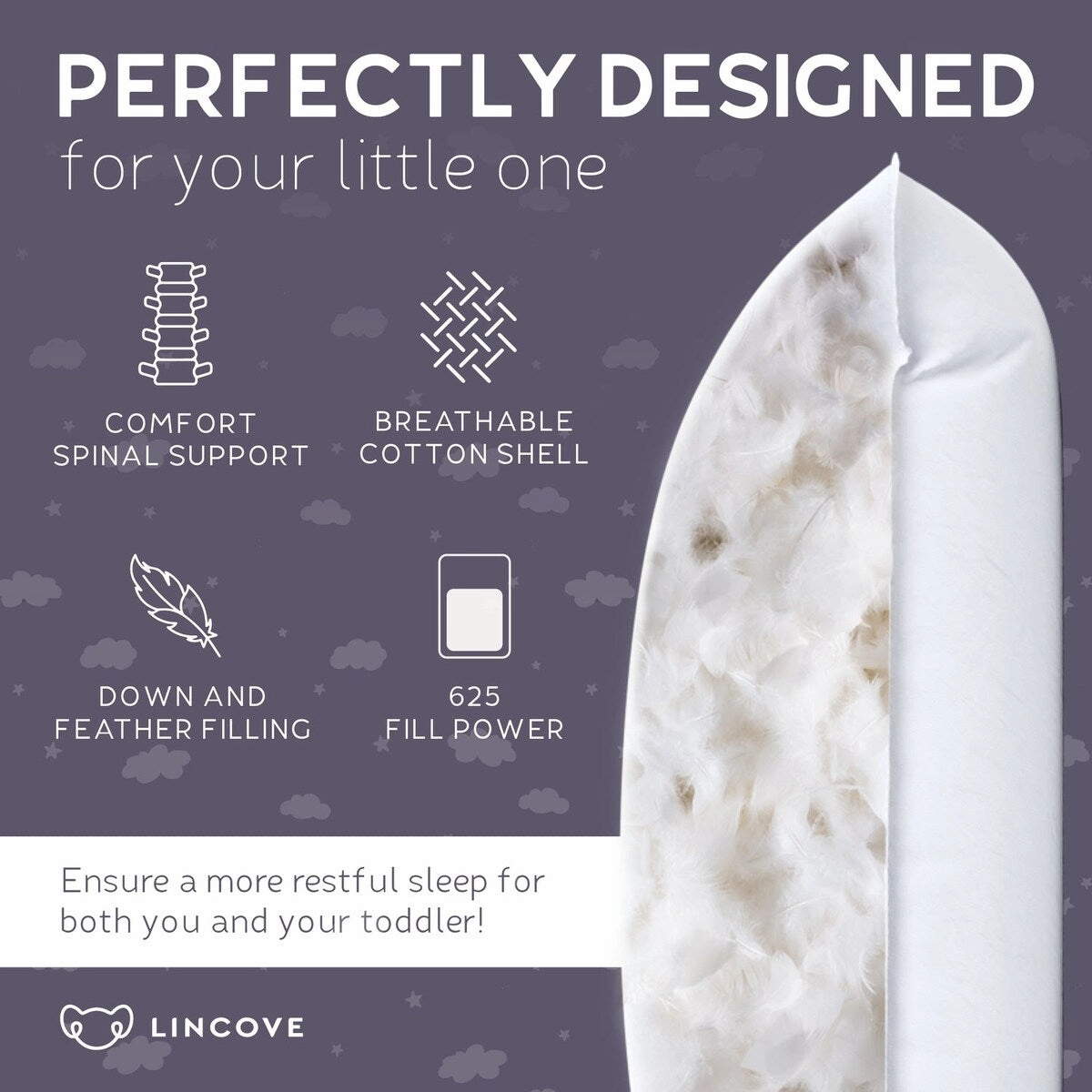 Lincove Canadian Down Toddler Pillow - 800 Fill Power, 100% Cotton Shell - 13 x 18