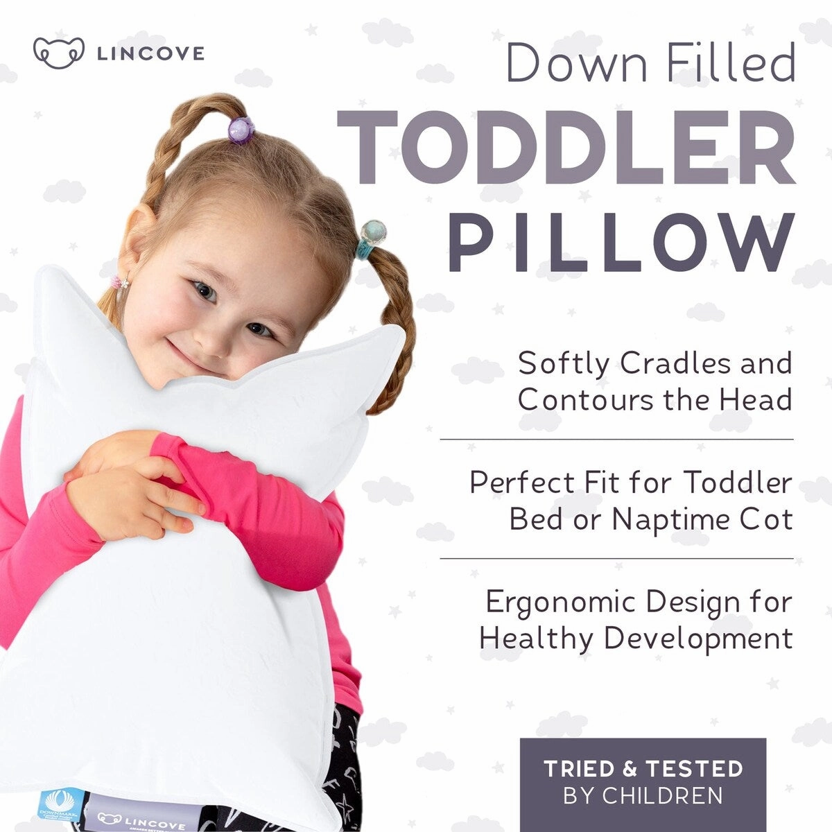 Lincove Canadian Down Toddler Pillow - 800 Fill Power, 100% Cotton Shell - 13 x 18