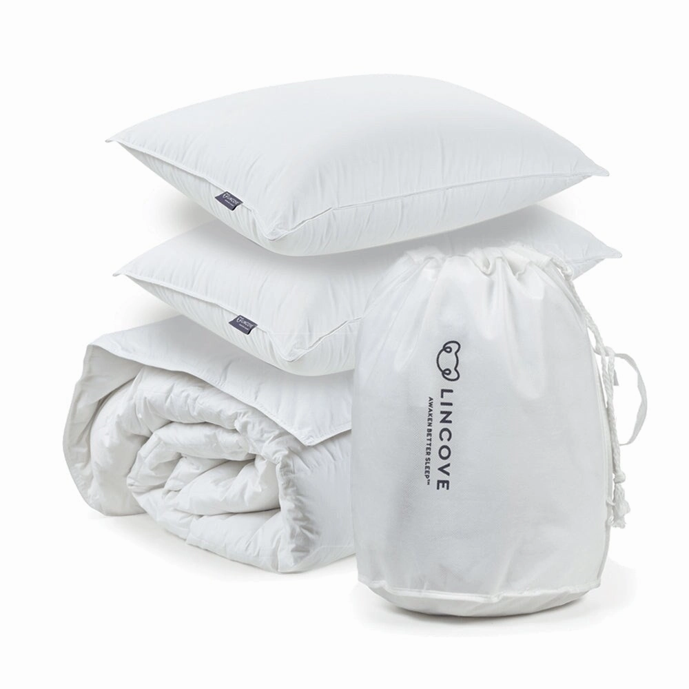 Lincove Move-in Bundle - White Down Comforter and Set of Two Cloud White Down Pillows pillows,bed pillow,sleeping cushion